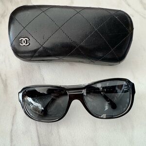 CHANEL Black Quilted Sunglasses with Logo